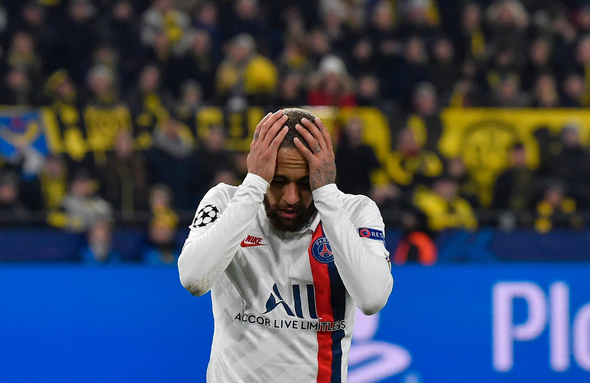 Paris SG:s superstjärna Neymar i den första matchen mot Borussia Dortmund där PSG föll med 1–2. Arkivbild.