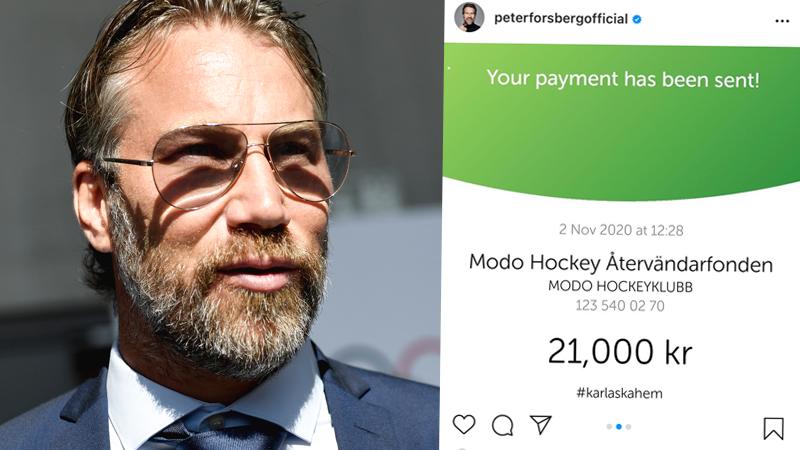 Peter Forsberg skänkte 21 000 kr.  