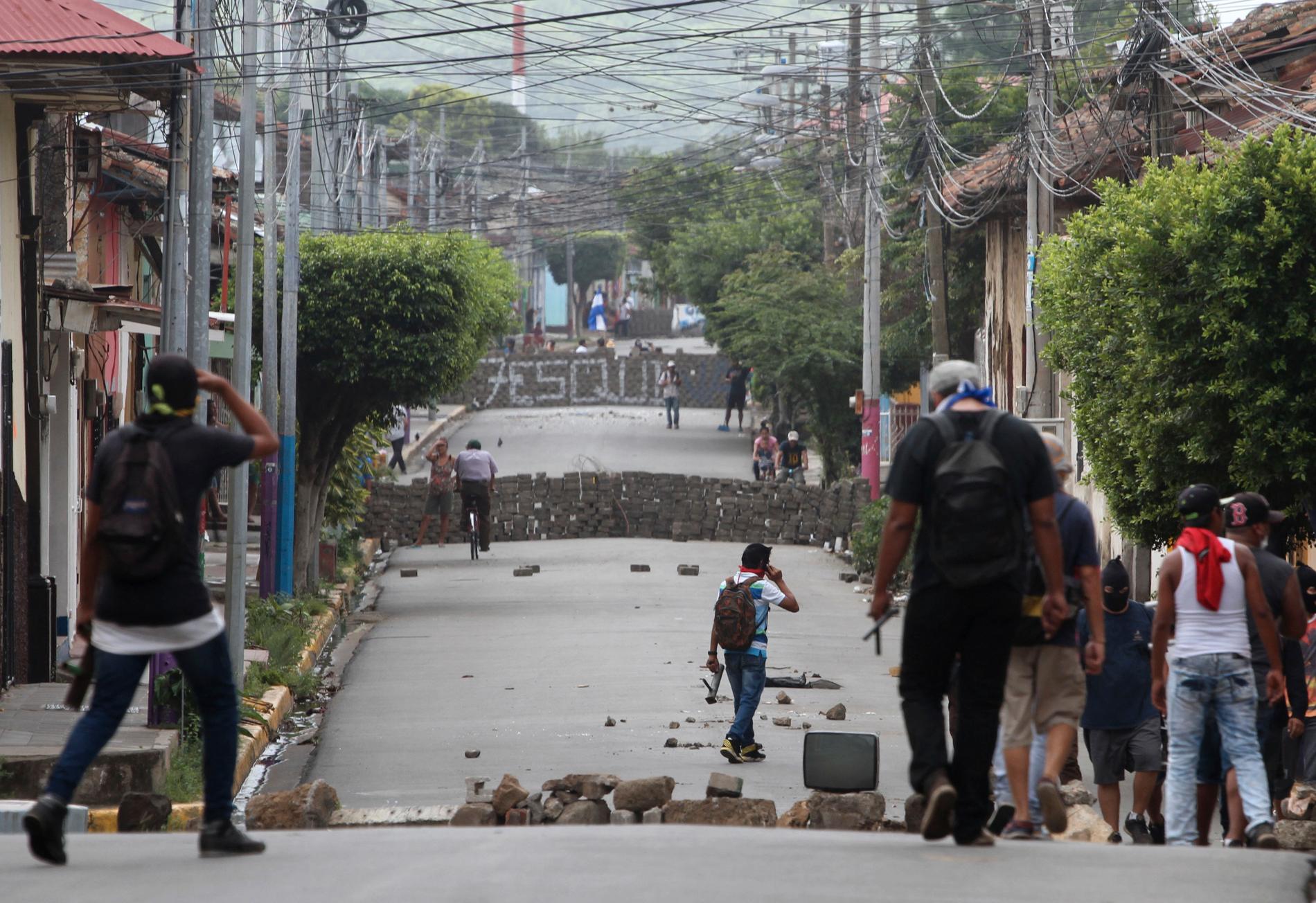 Barrikader som rests av oppositionella till president Daniel Ortega i staden Masaya i Nicaragua. Arkivbild.