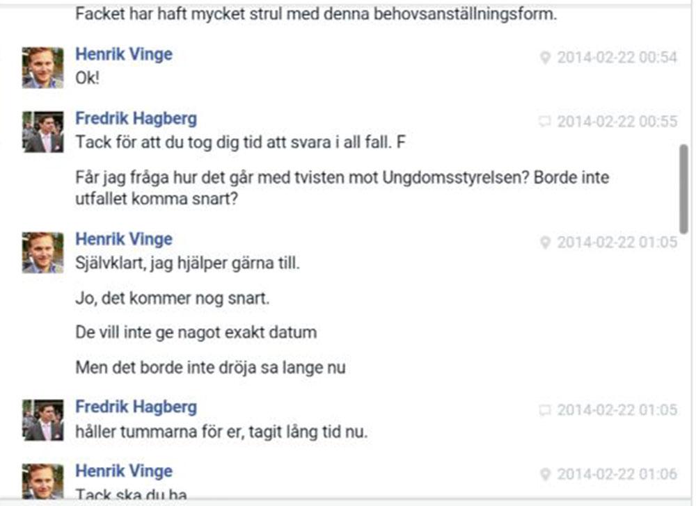 Delar ut Henrik Vinges konversation med kände högerextremisten Fredrik Hagberg.