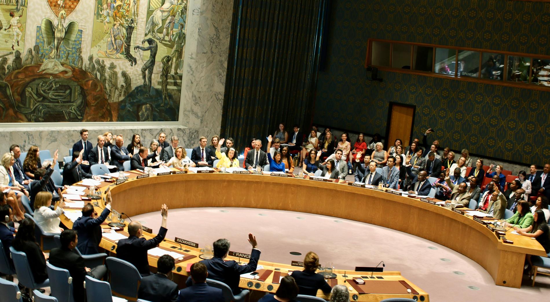 Votering om resolution i FN:s säkerhetsråd under ledning av statsminister Stefan Löfven (S).