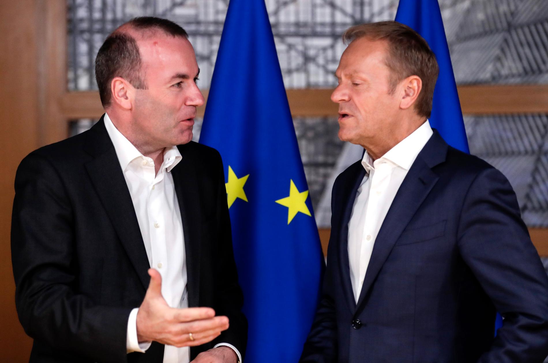 Tyske Manfred Weber höll i torsdags samtal med EU:s permanente rådsordförande Donald Tusk om fördelningen av de framtida topposterna i EU.