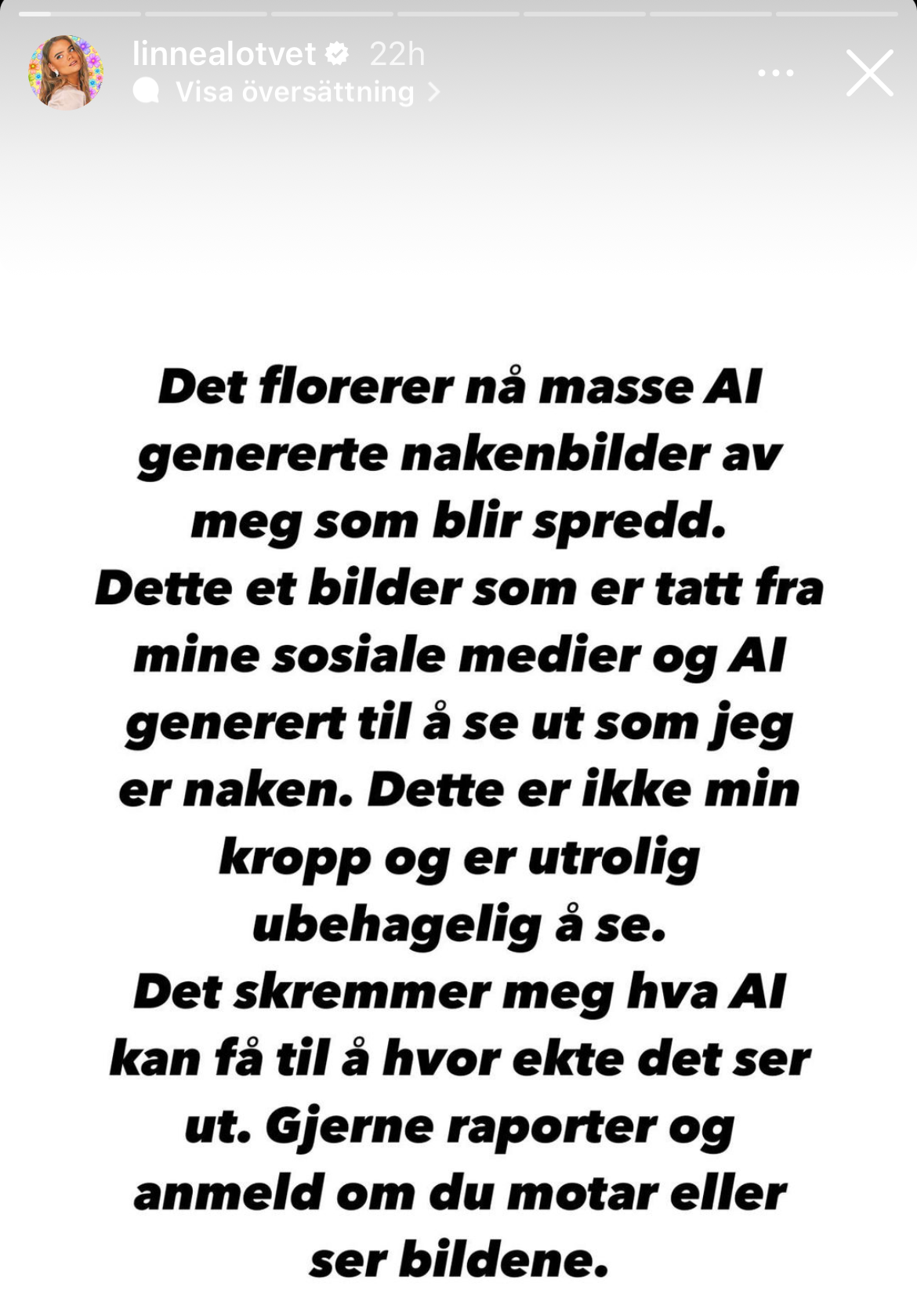 Linnea Løtvedt skriver själv om det som hänt på sin Instagram.
