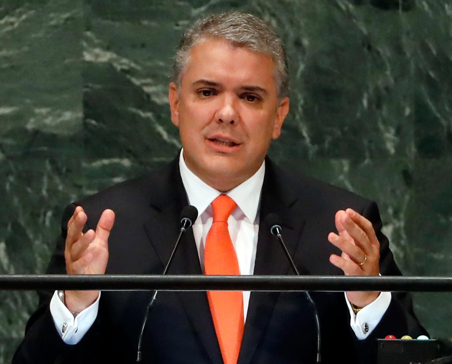 Colombias president Iván Duque, här i FN:s generalförsamling. Arkivbild.