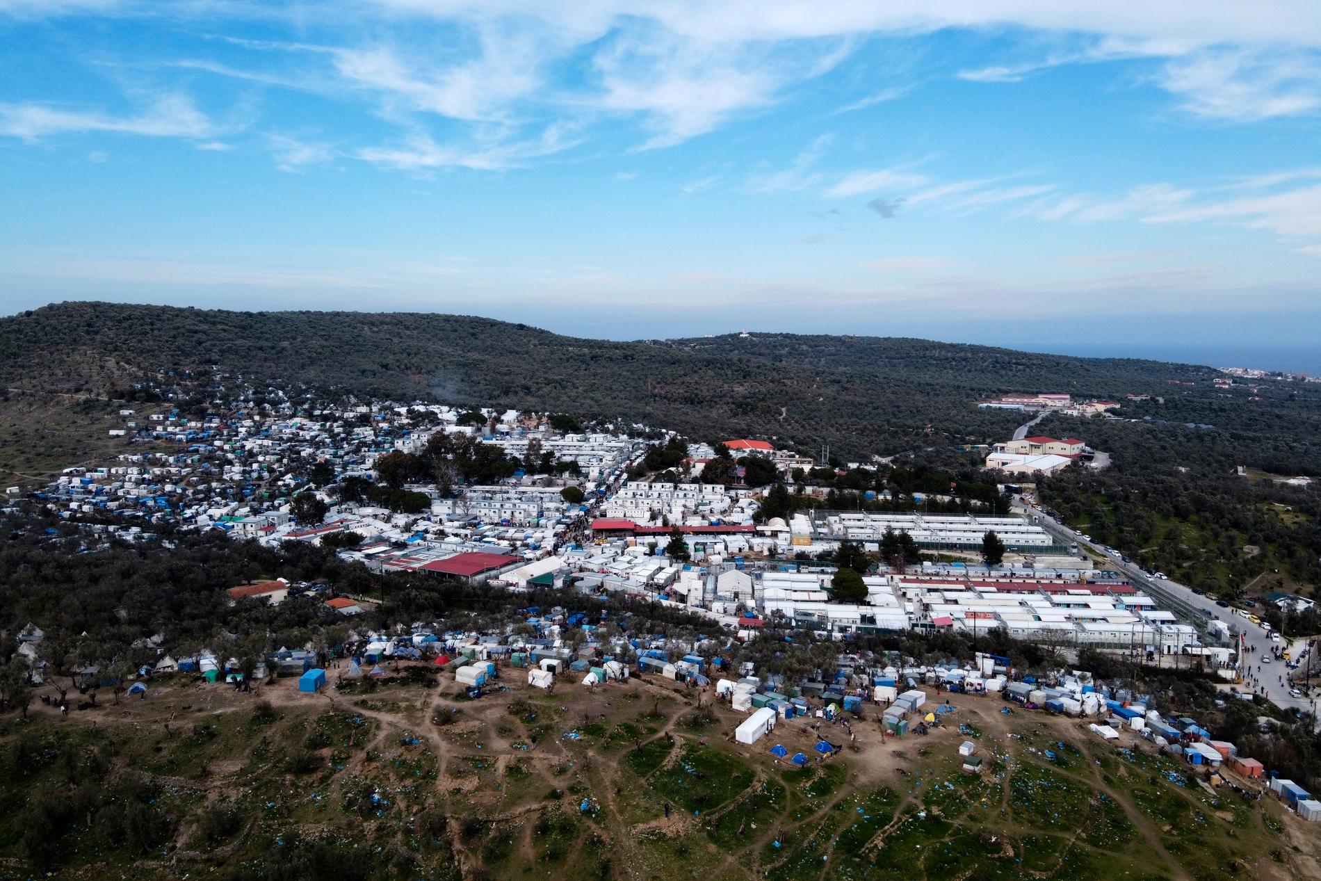 Det överfulla lägret Mória på den grekiska ön Lesbos – ett av de läger som pekats ut som extra sårbara för covid-19. Arkivbild.