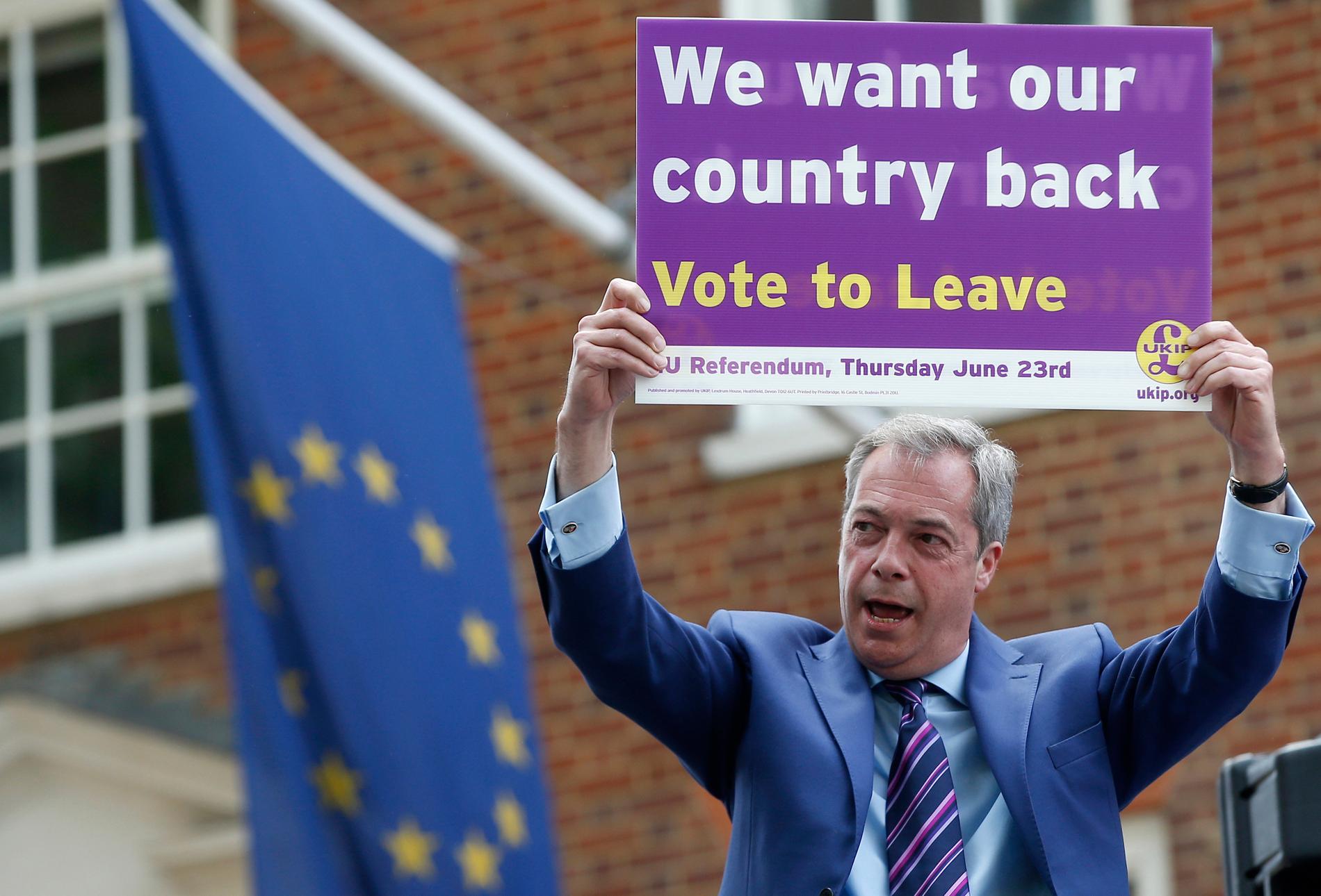 Nigel Farage, ledare för det EU-kritiska partiet Ukip i Storbritannien.