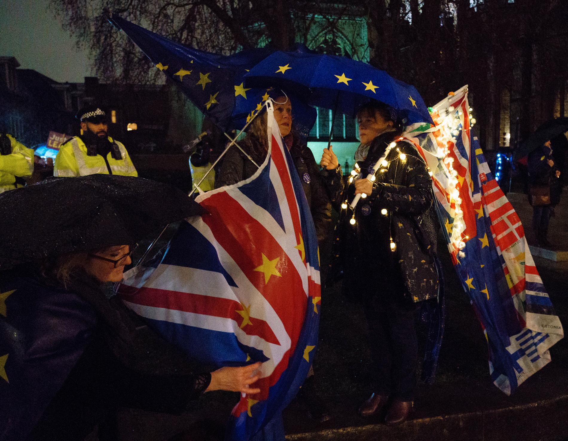 Både för- och motanhängare av brexit fanns på plats utanför parlamentet. 