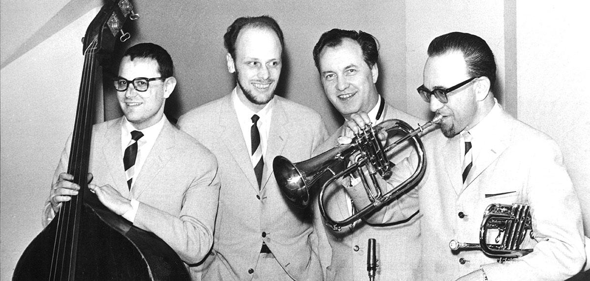 Georg Riedel, Jan Johansson, Arne Domnérus och Bengt-Arne Wallin någon gång i mitten av 60-talet.