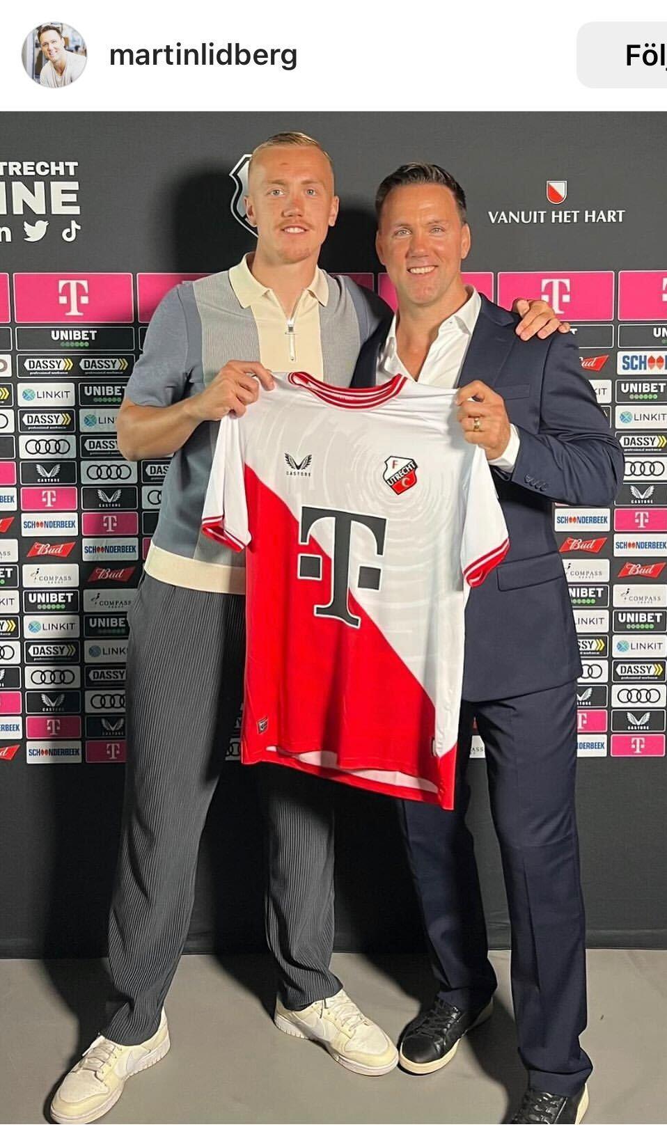 Isac Lidberg och hans pappa Martin Lidberg tillsammans när Isac presenterades för FC Utrecht. 