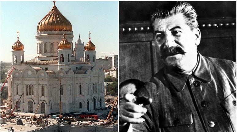 Den förstörda Kristus frälsarens katedral återuppbyggs 1997. Diktatorn Josef Stalin (1878–1953) fick aldrig sitt monument Sovjeternas palats.