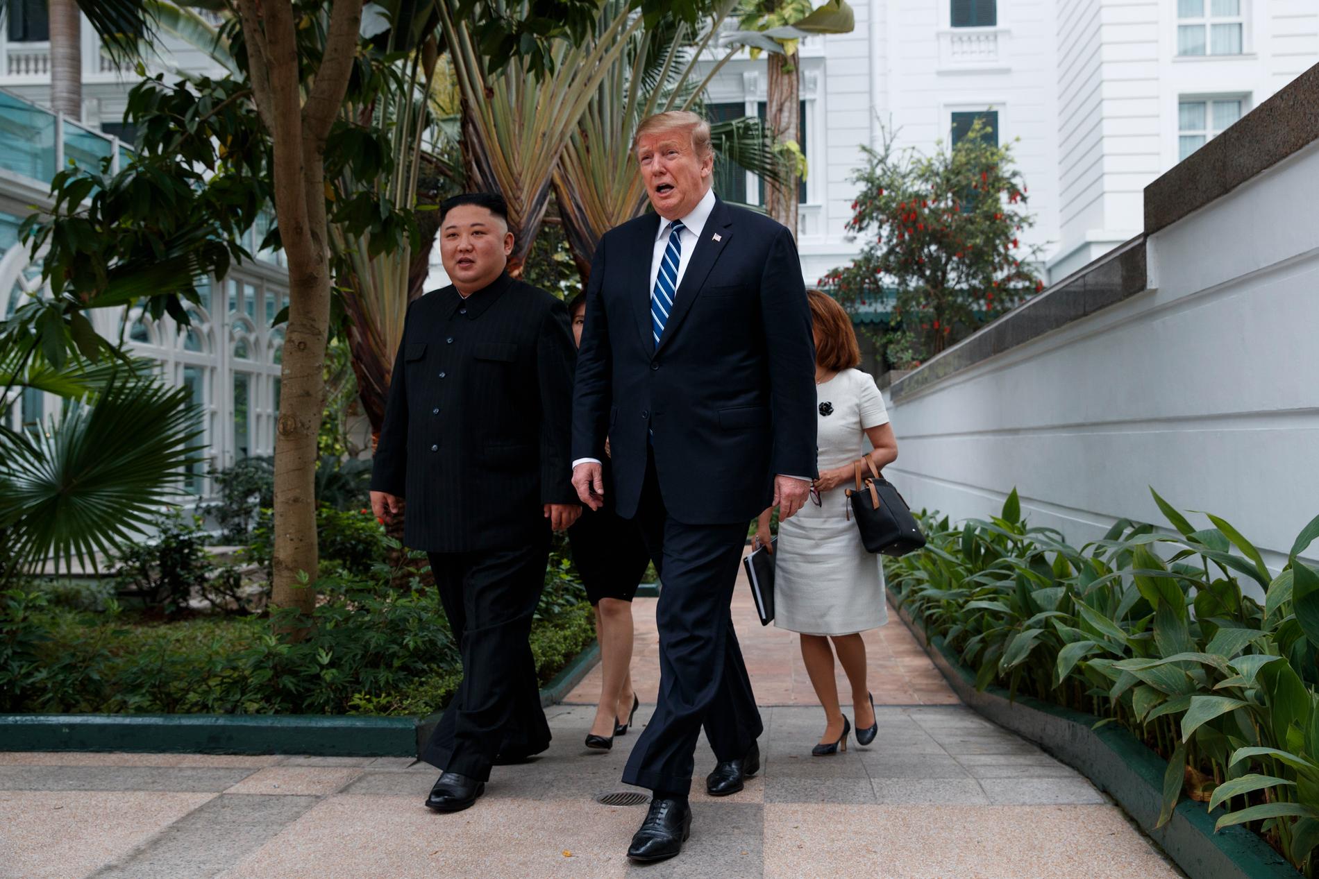 Donald Trump och Kim Jong-Un träffades i Hanoi i februari. Arkivbild.