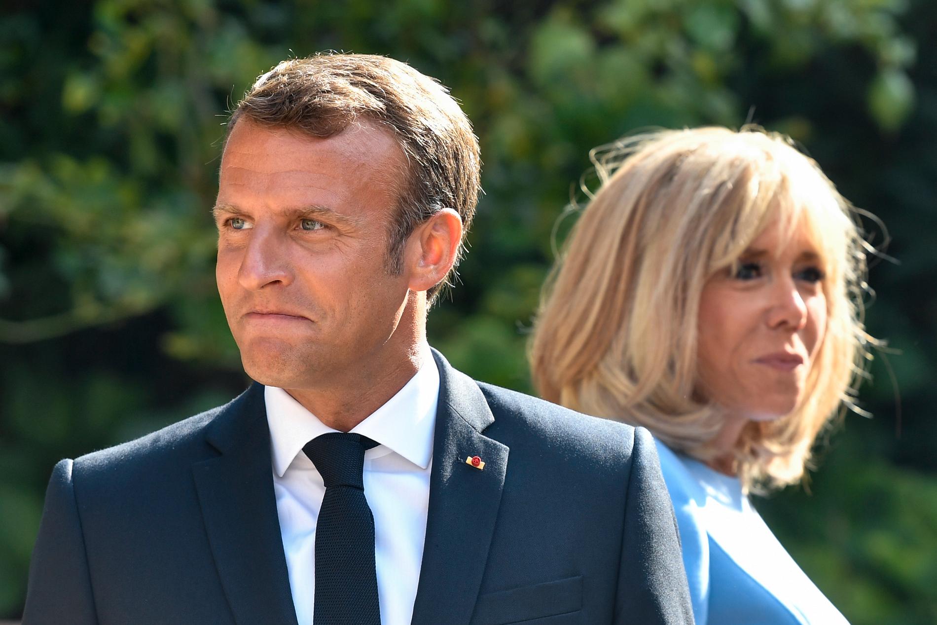 Emmanuel Macron och hans fru Brigitte Macron. 