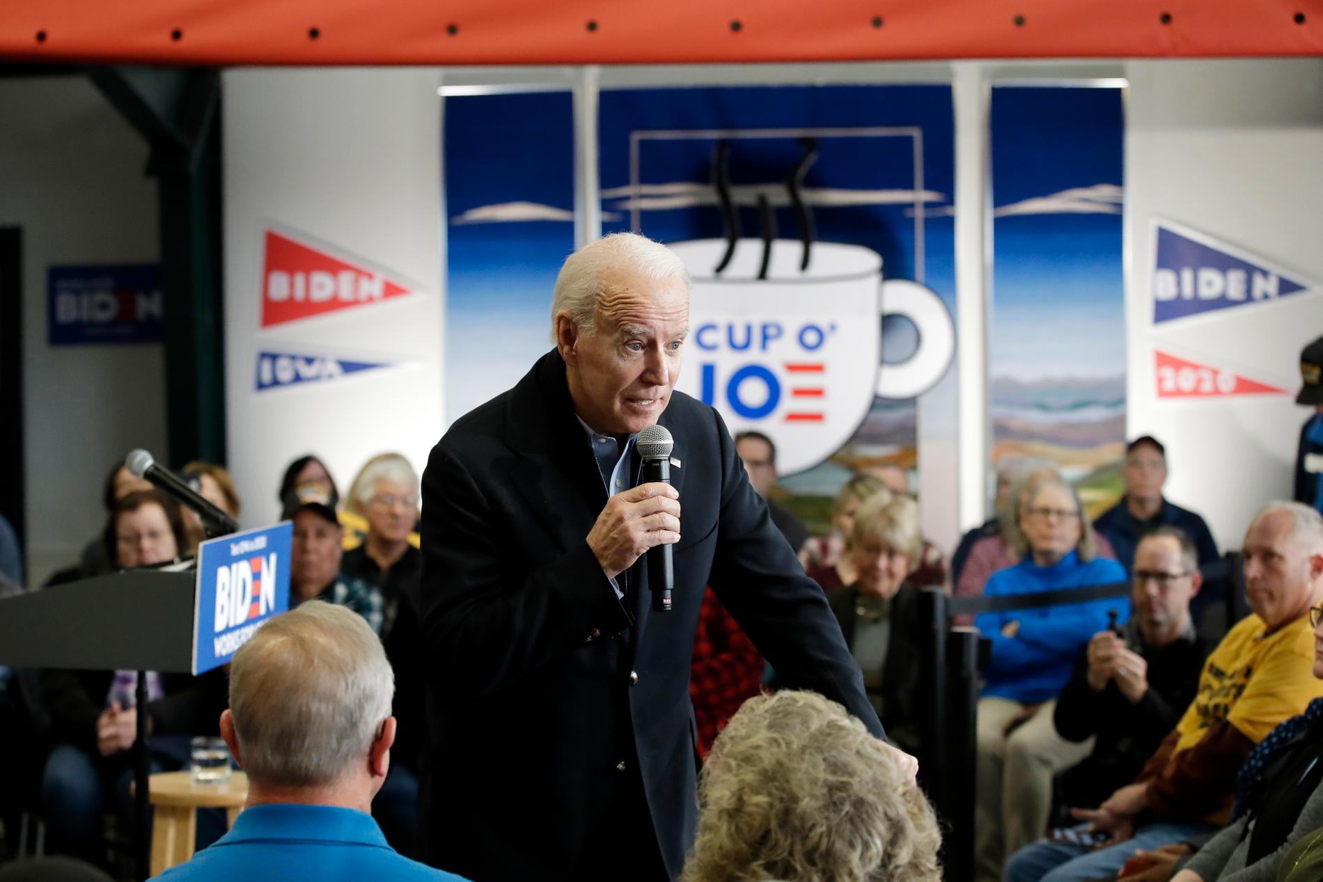 Joe Biden talade under tisdagen i Muscatine, i Iowa. 