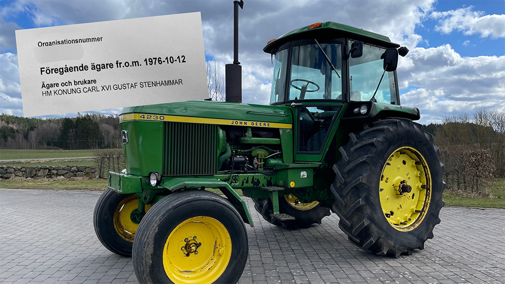 Kungens traktor av modell John Deere 4230 ska säljas på auktion. 