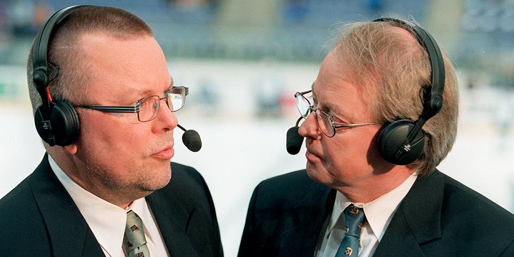 Två av profilerna under hockey-VM:s sändningar, Leif Boork och Lasse Kinch.