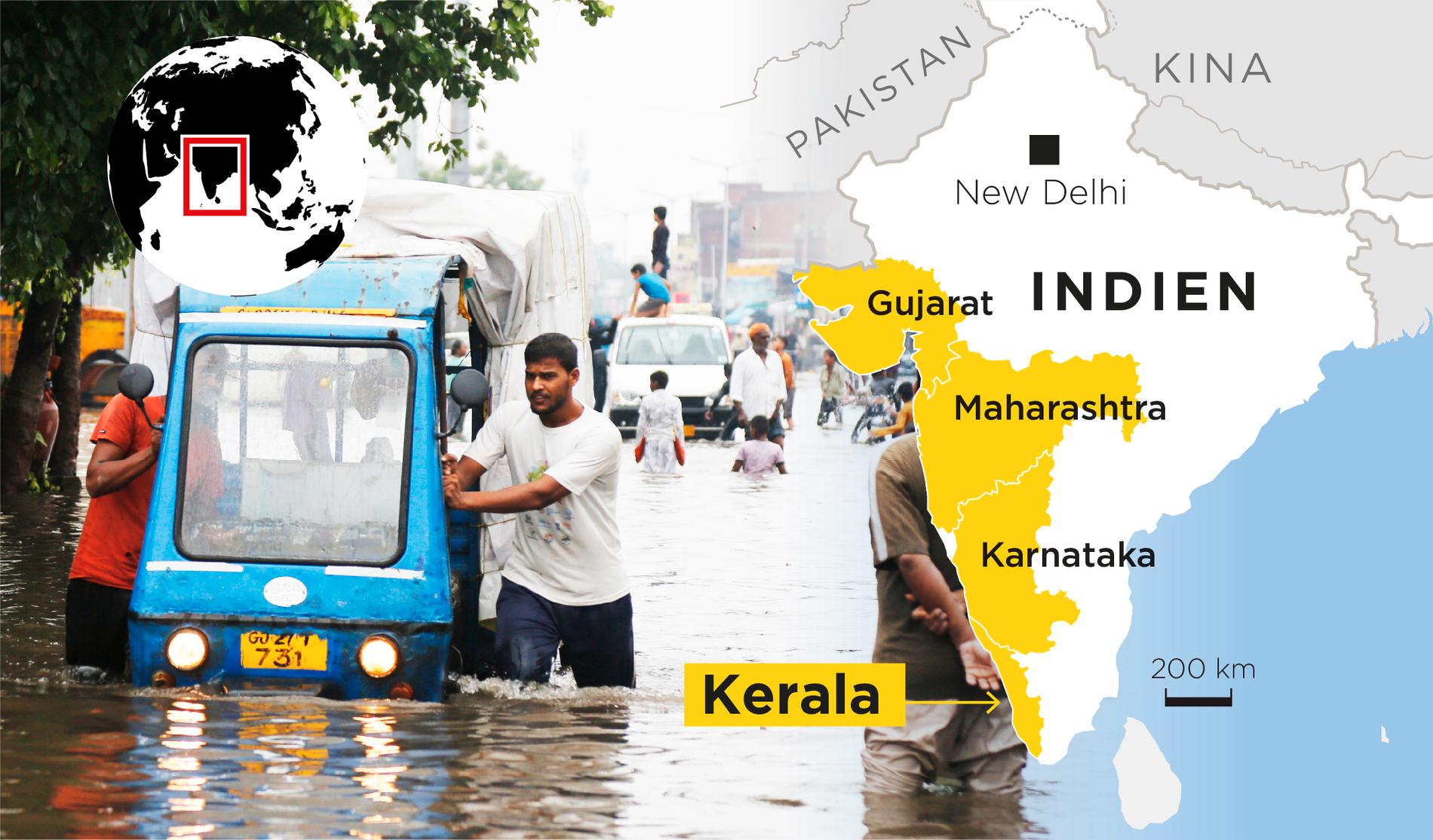 Invånare i Kerala varnas nu för kraftiga regn. Flera delstater i Indien har drabbats av regn och översvämningar under sommaren.