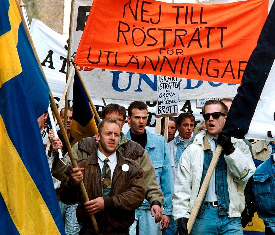 Sverigedemokrater demonstrerar 1991. De centrala delarna i SD:s politik har inte ändrats sedan starten 1988, skriver Petter Larsson.