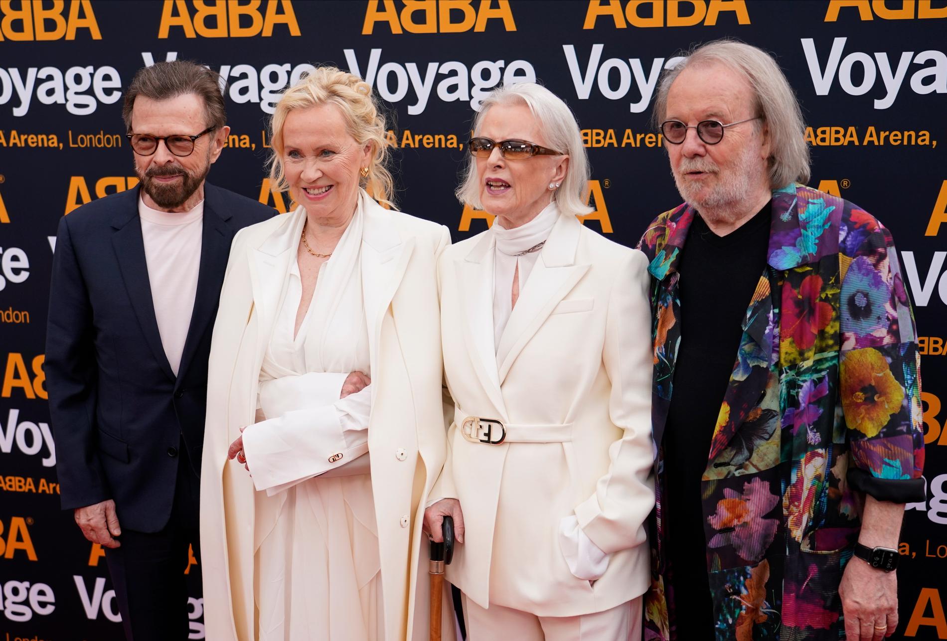 Björn Ulvaeus, Agnetha Fältskog, Anni-Frid Lyngstad och Benny Andersson på premiären av Abba Voyage. 