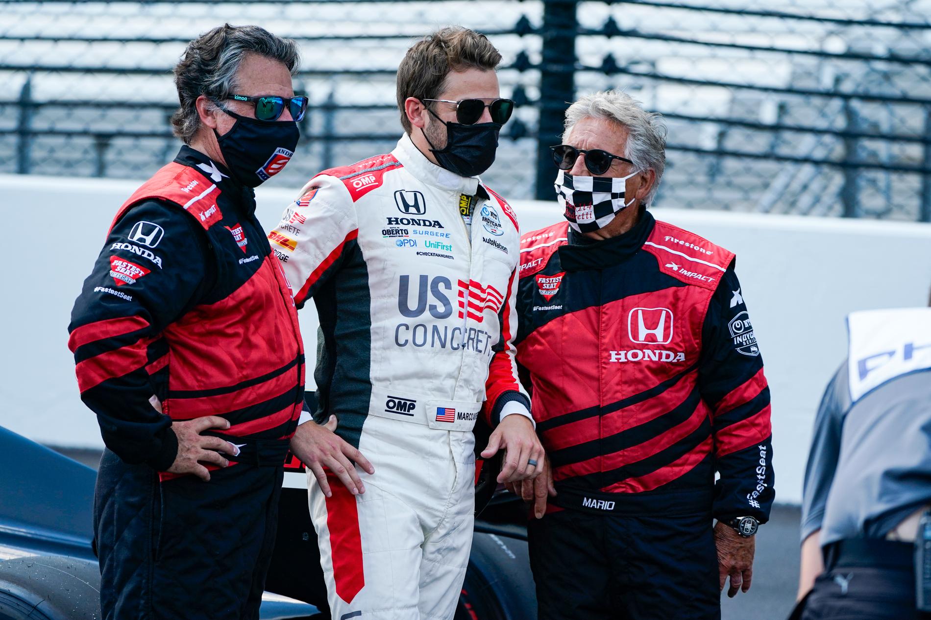 Tre generationer Andretti. Fr.v: Michael, Marco och Mario. 