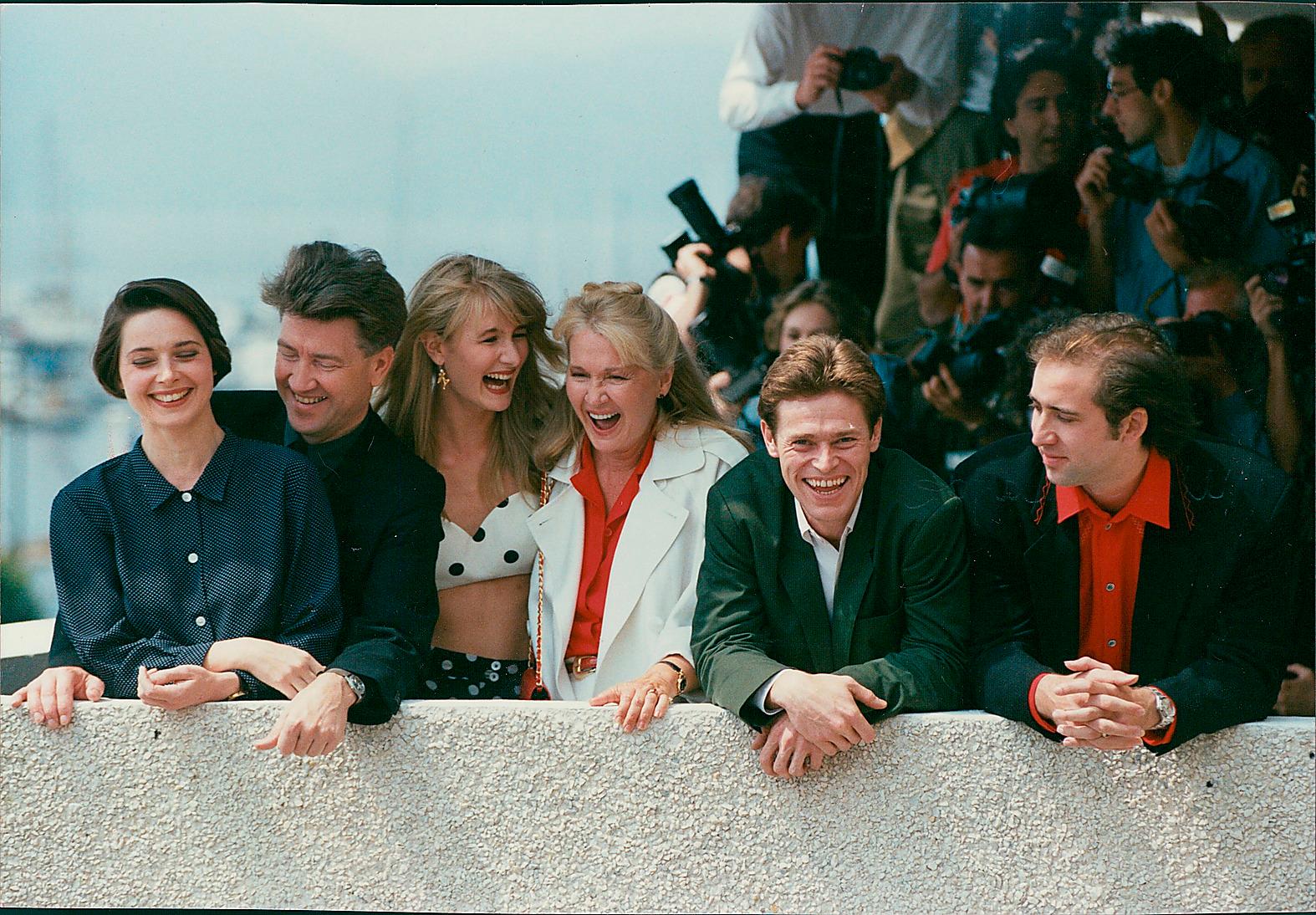 Paret Isabella Rossellini och David Lynch  i Cannes 1990 med filmen ”Wild at heart”  tillsammans med Laura Dern, Diane Ladd,  Willem Defoe och Nicholas Cage.