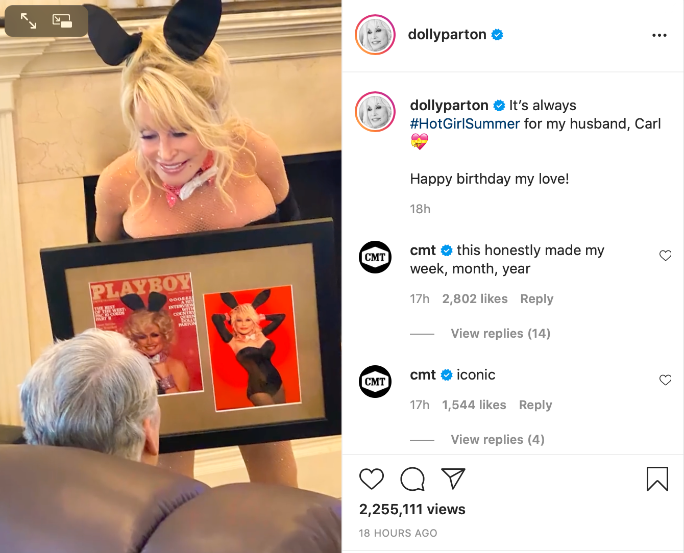 Dolly Parton visar upp nya Playboy-omslaget för sin man.