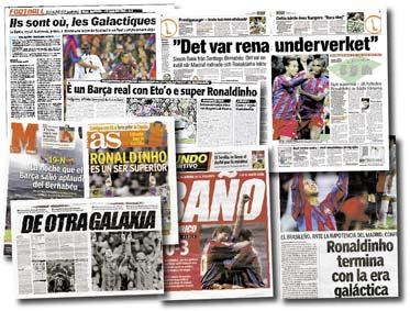 Ronaldinho fick stora rubriker i gårdagens tidningar – främst i Spanien men även i övriga delar av Europa.