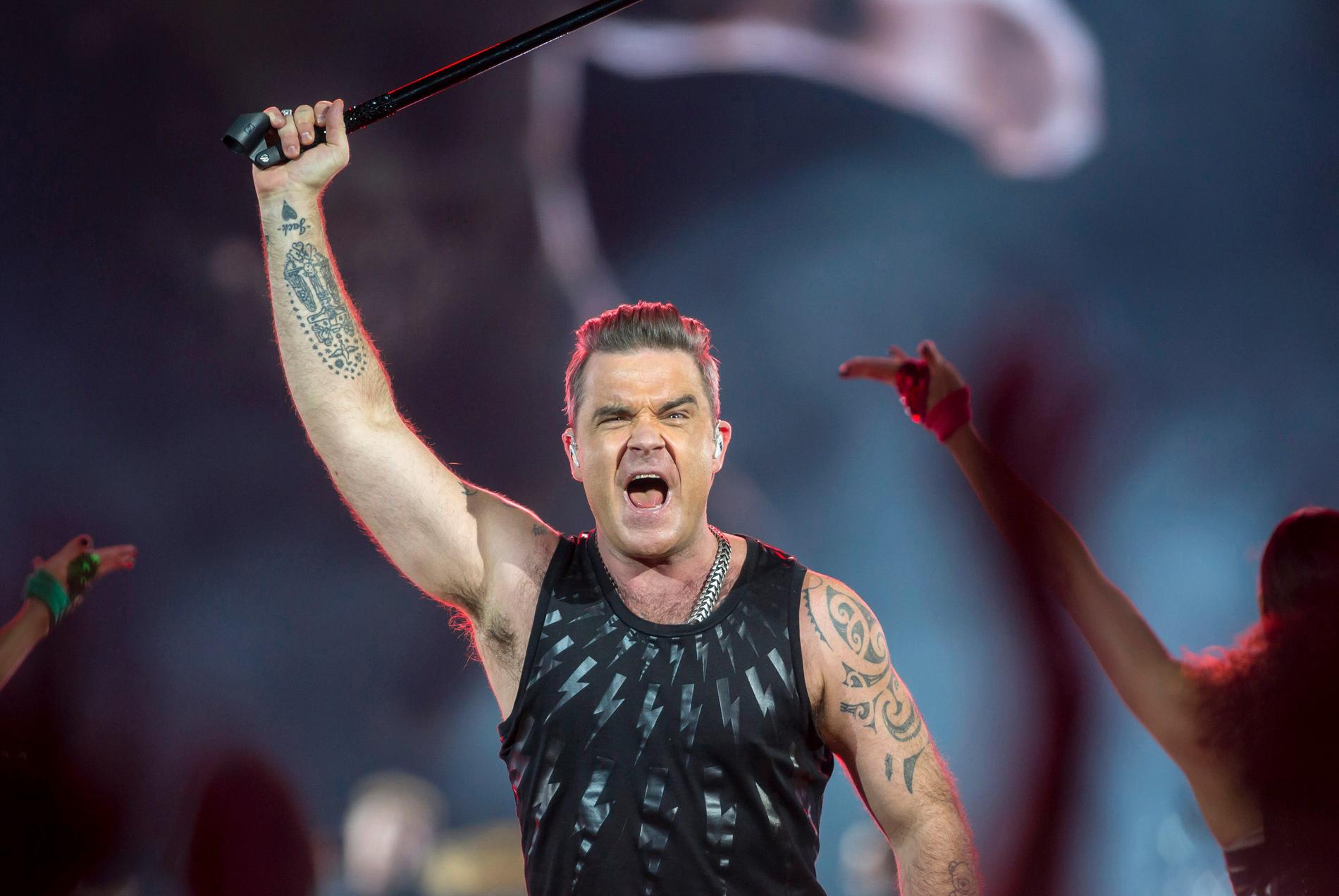 Robbie Williams på scen i Budapest 2018. 