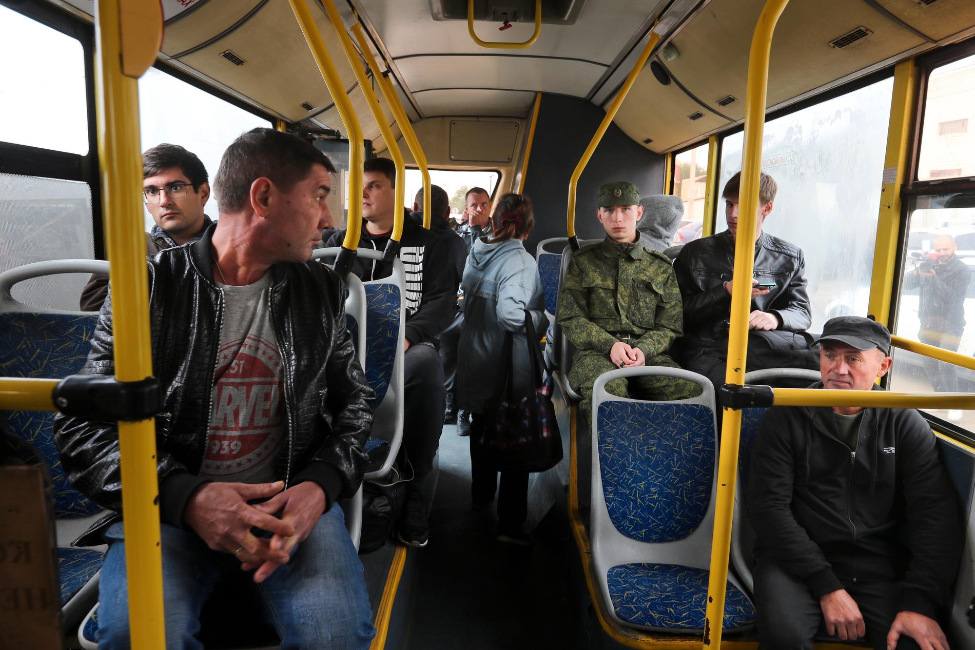 En buss med ryska rekryter i Volgograd.