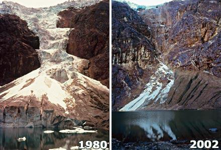 På bara drygt 20 år har denna glaciär i Peru i stort sett försvunnit.