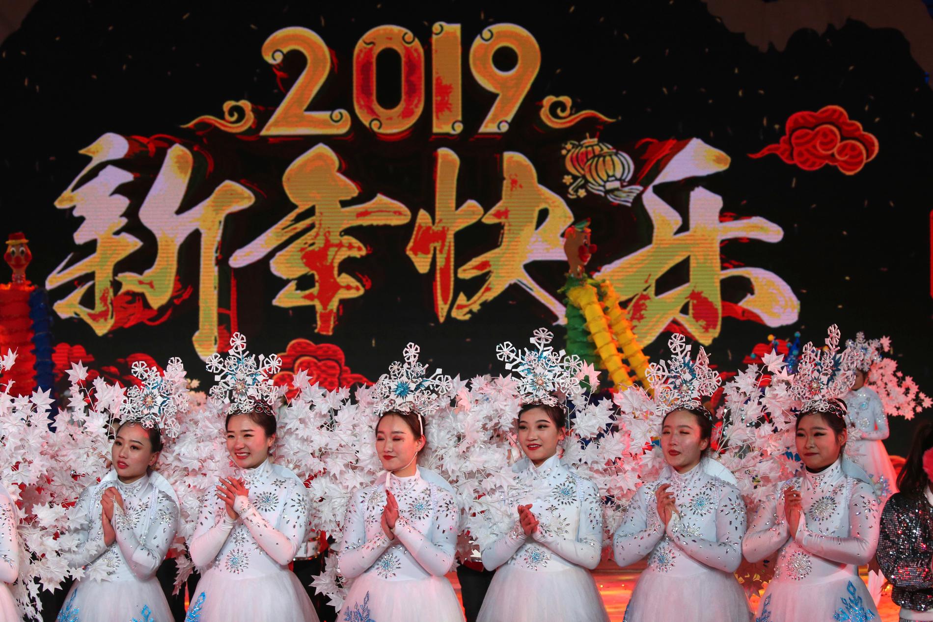 Nyårsfirare i Peking, Kina.
