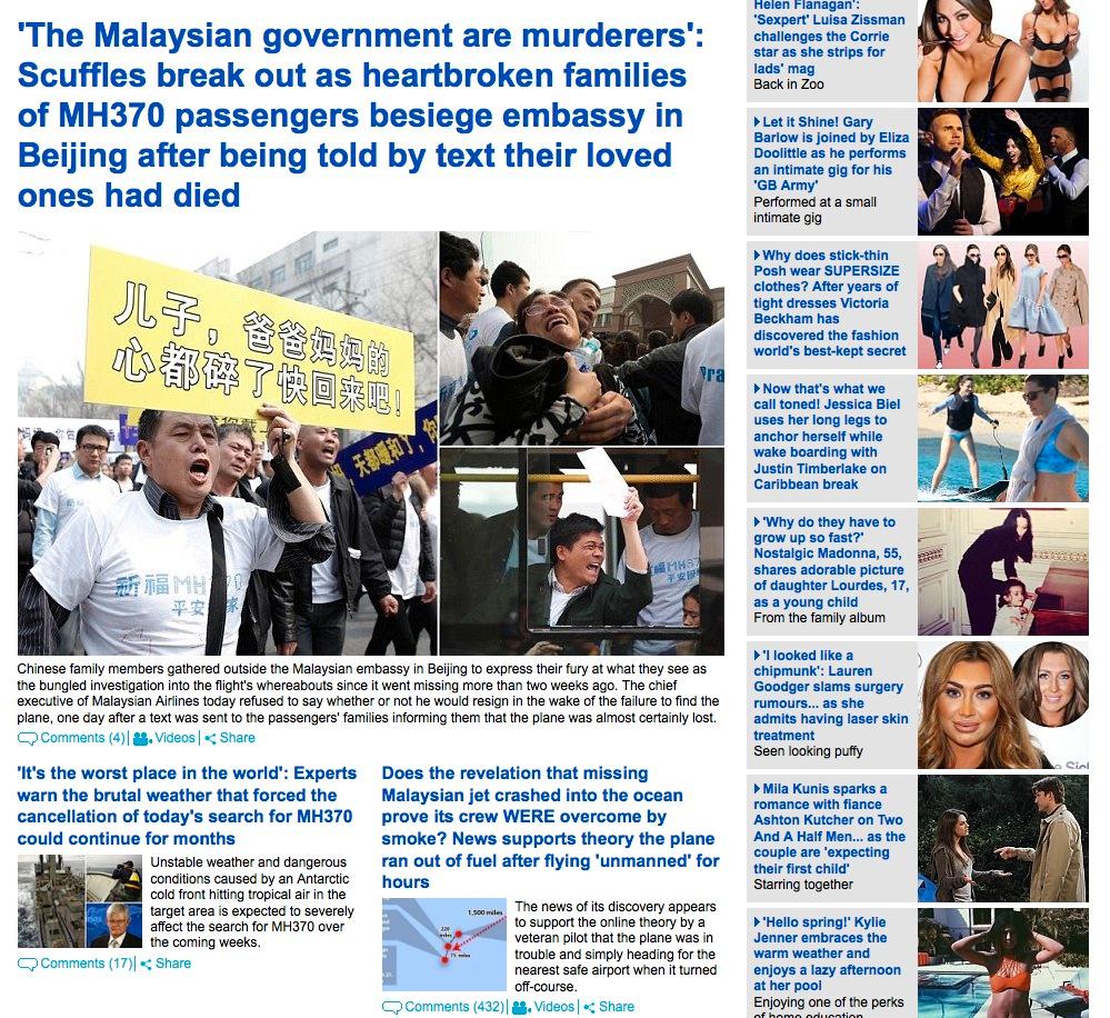 Brittiska Daily Mail fokuserar på de anhörigas sorg.