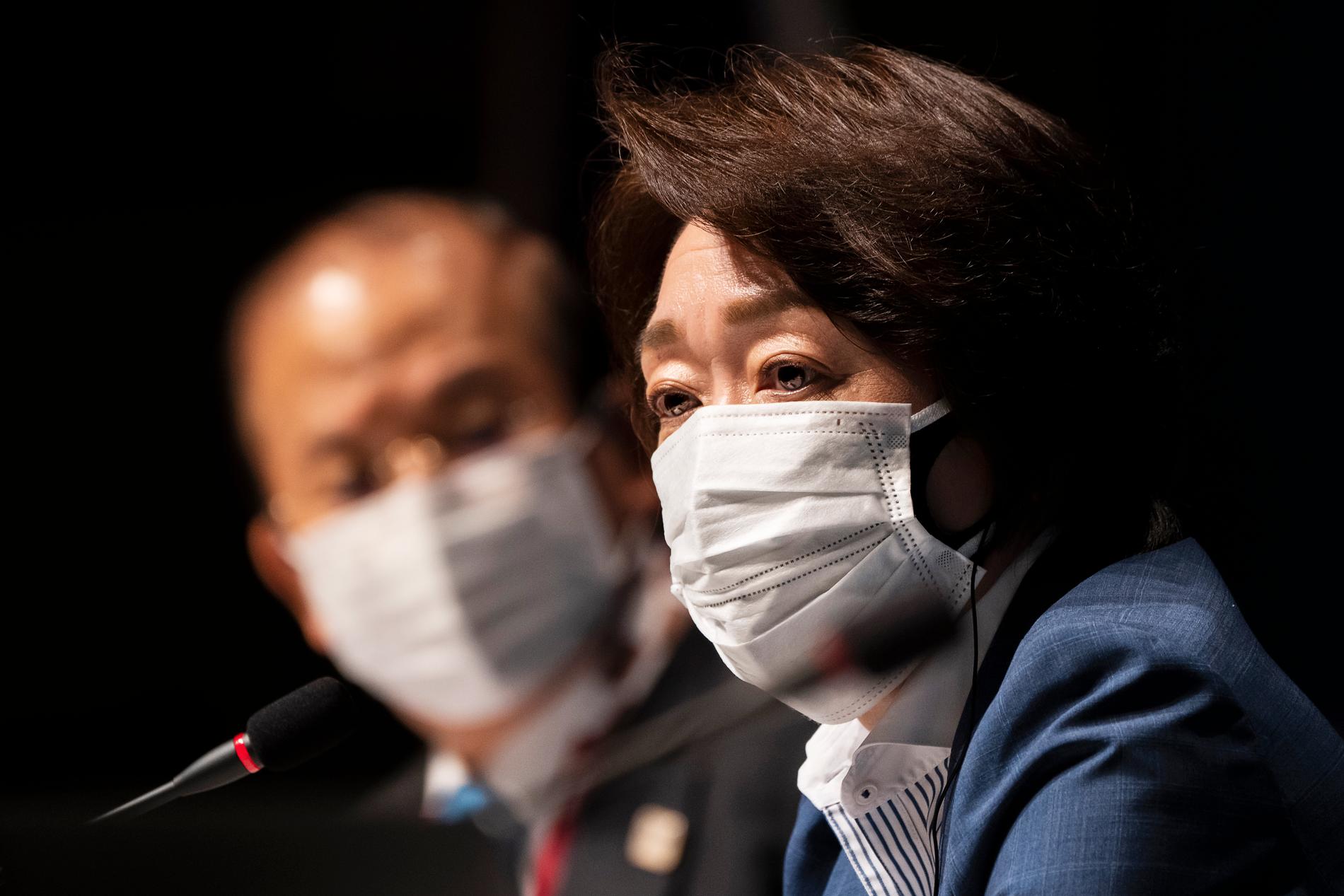 Tokyo 2020-presidenten Seiko Hashimoto under   dagens presskonferens i Tokyo. 