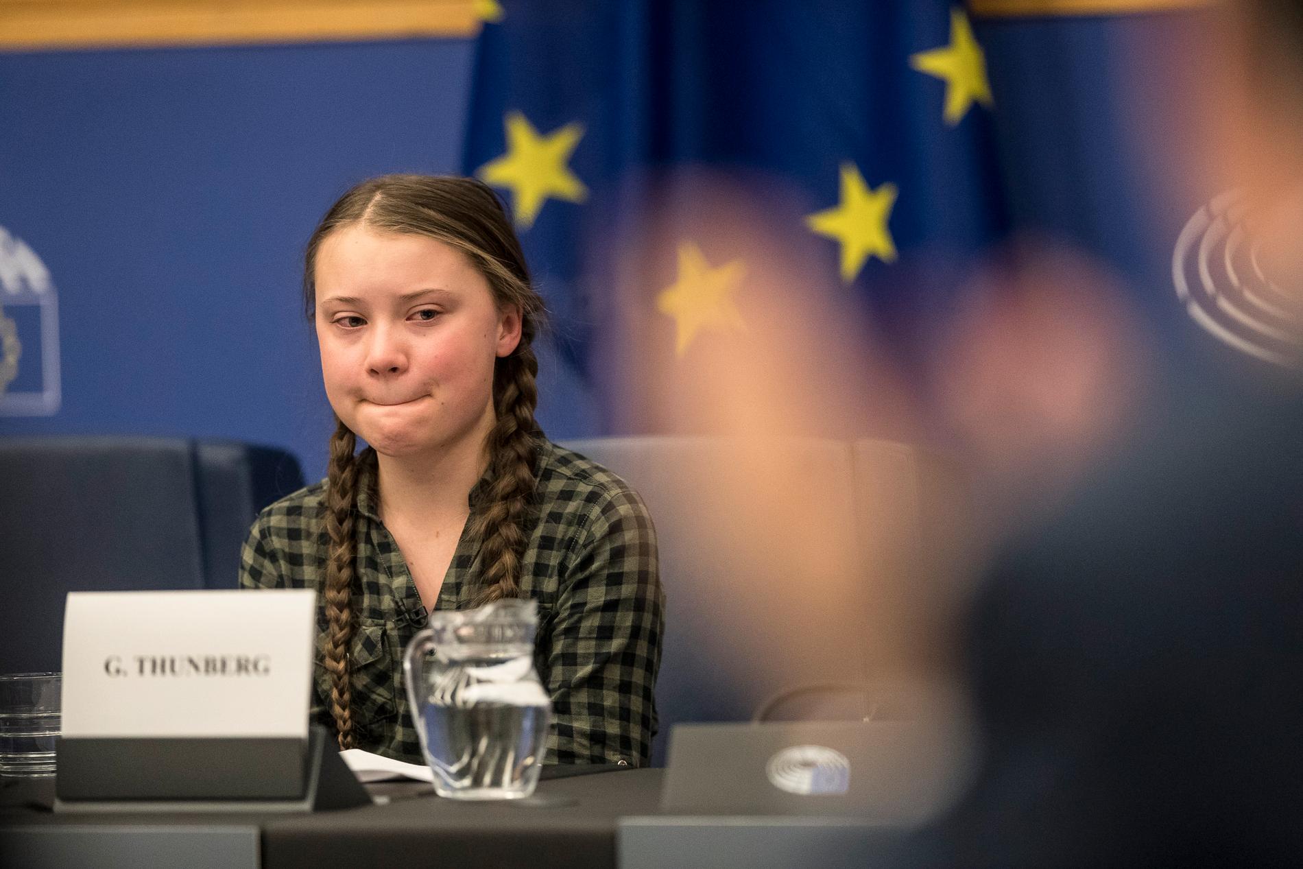 Klimataktivisten Greta Thunberg talade i miljö- och hälsoutskottet i EU-parlamentet. 
