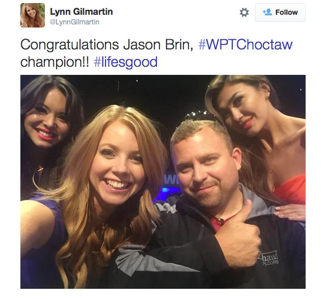 Lynn Gilmartin, programledare på Fox Sports, gratulerar Jaosn Brin på Twitter.