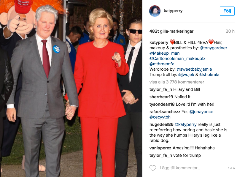 Katy Perry, med agent, klädde ut sig till Bill och Hillary Clinton.