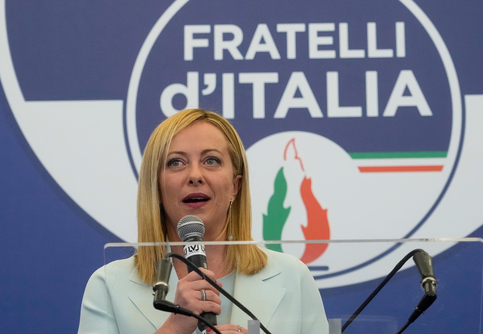 Ytterhögerpartiet Italiens bröders partiledare Giorgia Meloni