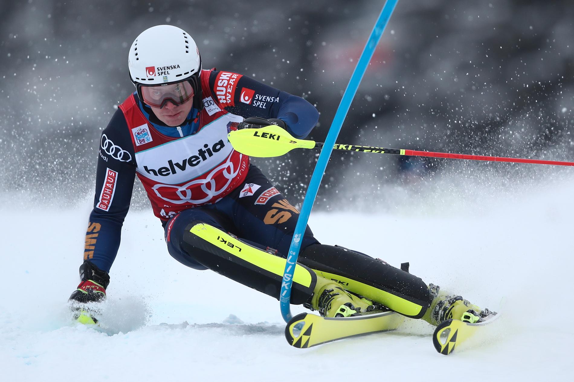 Kristoffer Jakobsen under världscupen i slalom i Adelboden, Schweiz.