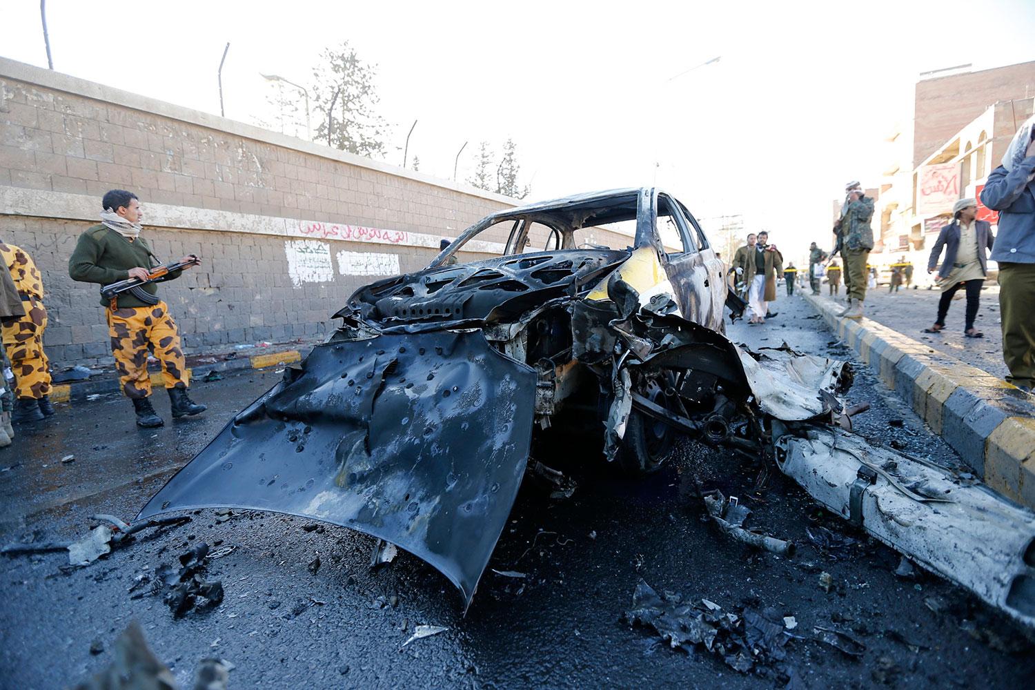 Bilen som användes vid självmordsdådet i Sanaa.