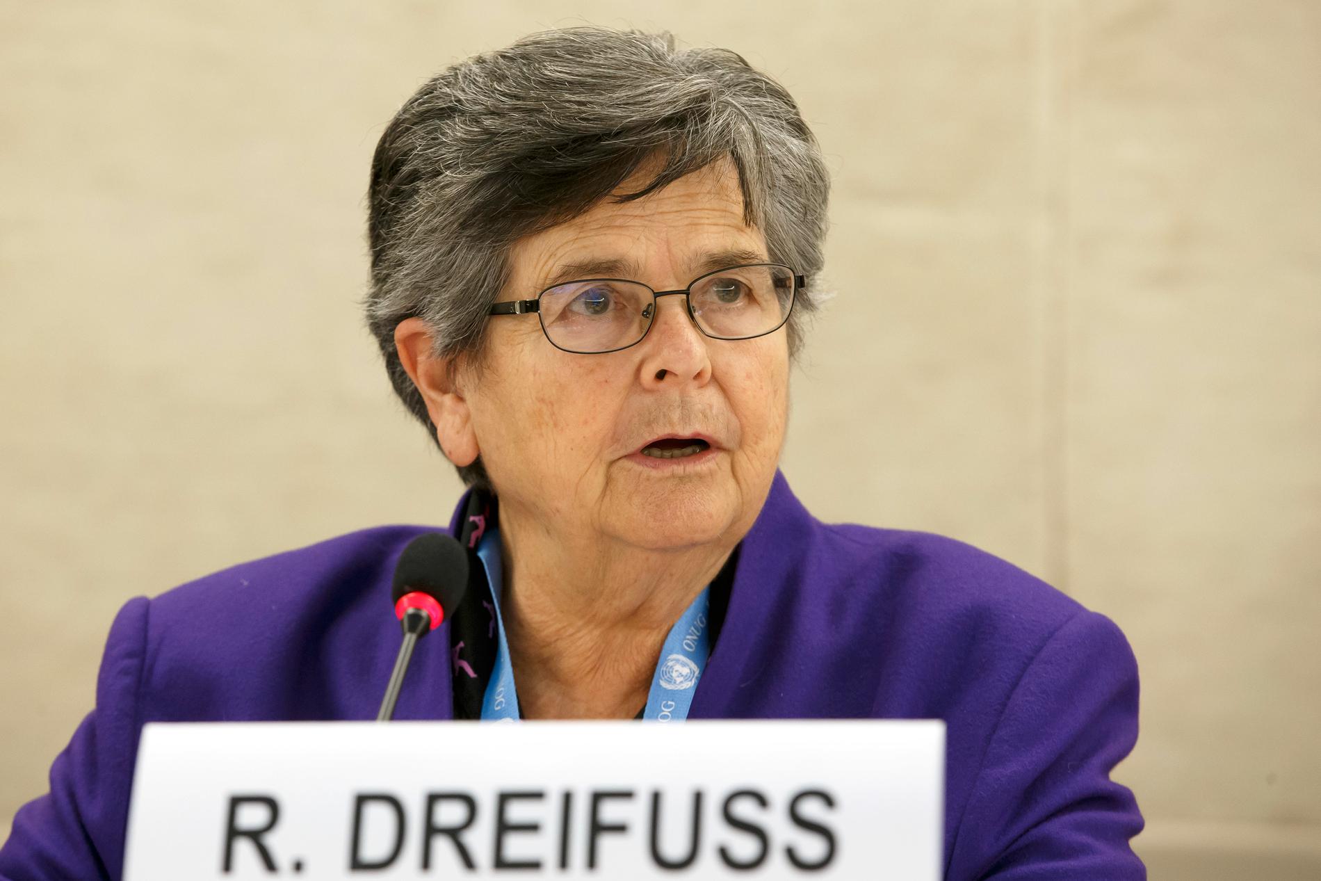 Ruth Dreifuss, tidigare inrikesminister och president i Schweiz, under ett panelsamtal i FN:s högkvarter i Gèneve 2017. Arkivbild.
