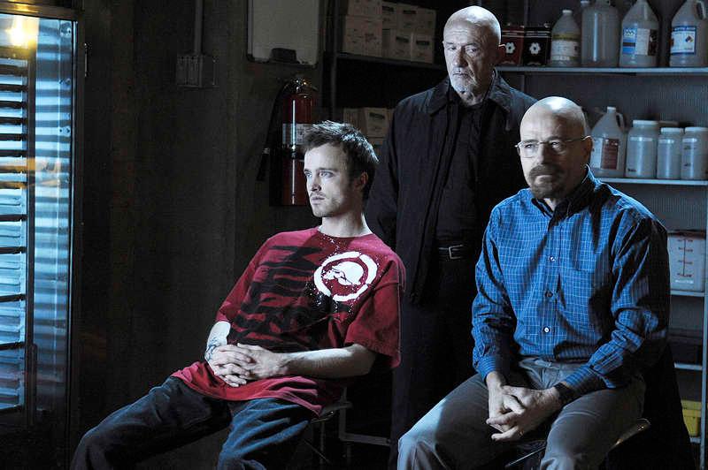 Aaron Paul, Jonathan Banks och Bryan Cranston i ”Breaking bad”.