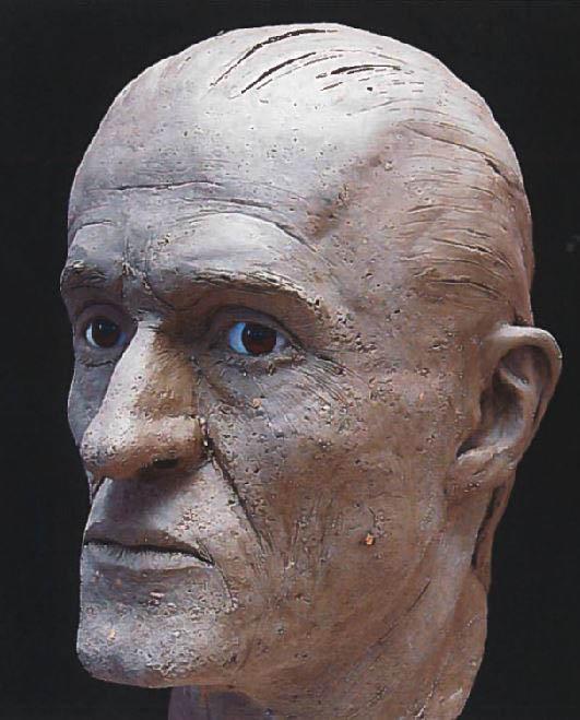 En rekonstruktion av den så kallade Ekeby-mannen, gjord av skulptören Oscar Nilsson. Mannen hittades av en svampplockare utanför Helsingborg 2003.