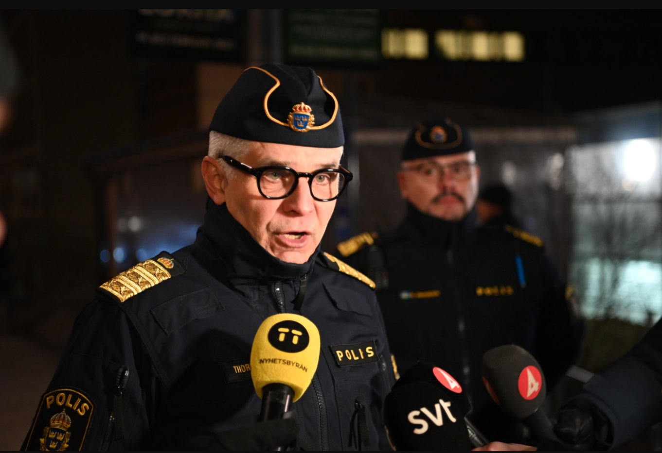Rikspolischef Anders Thornberg under eftermiddagens pressträff. 