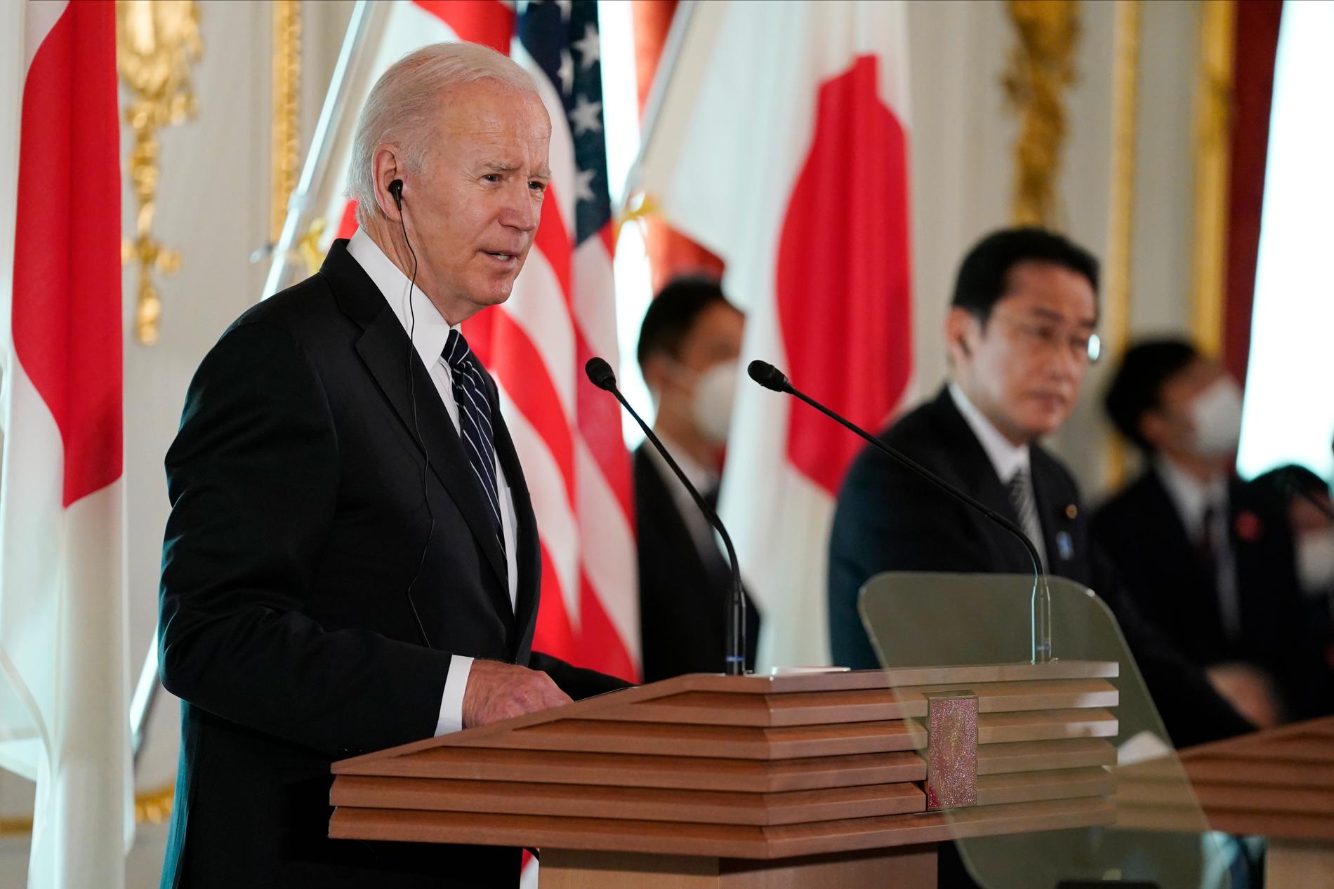 President Joe Biden under pressträffen med Japans premiärminister Fumio Kishida i Tokyo.