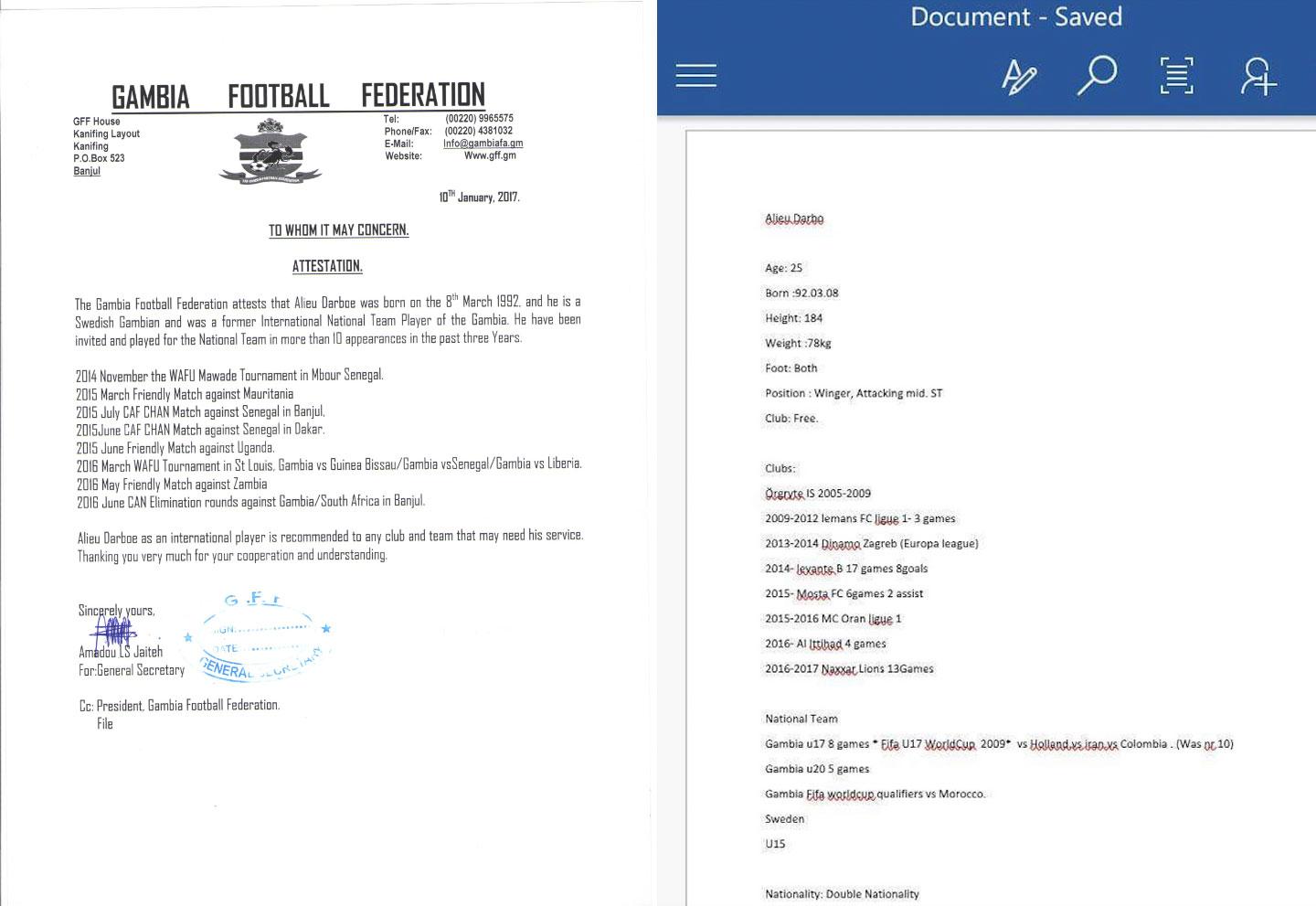 Dokumenten som bifogas i det första mejlet till fotbollsagenten Ghassem Maklouf.