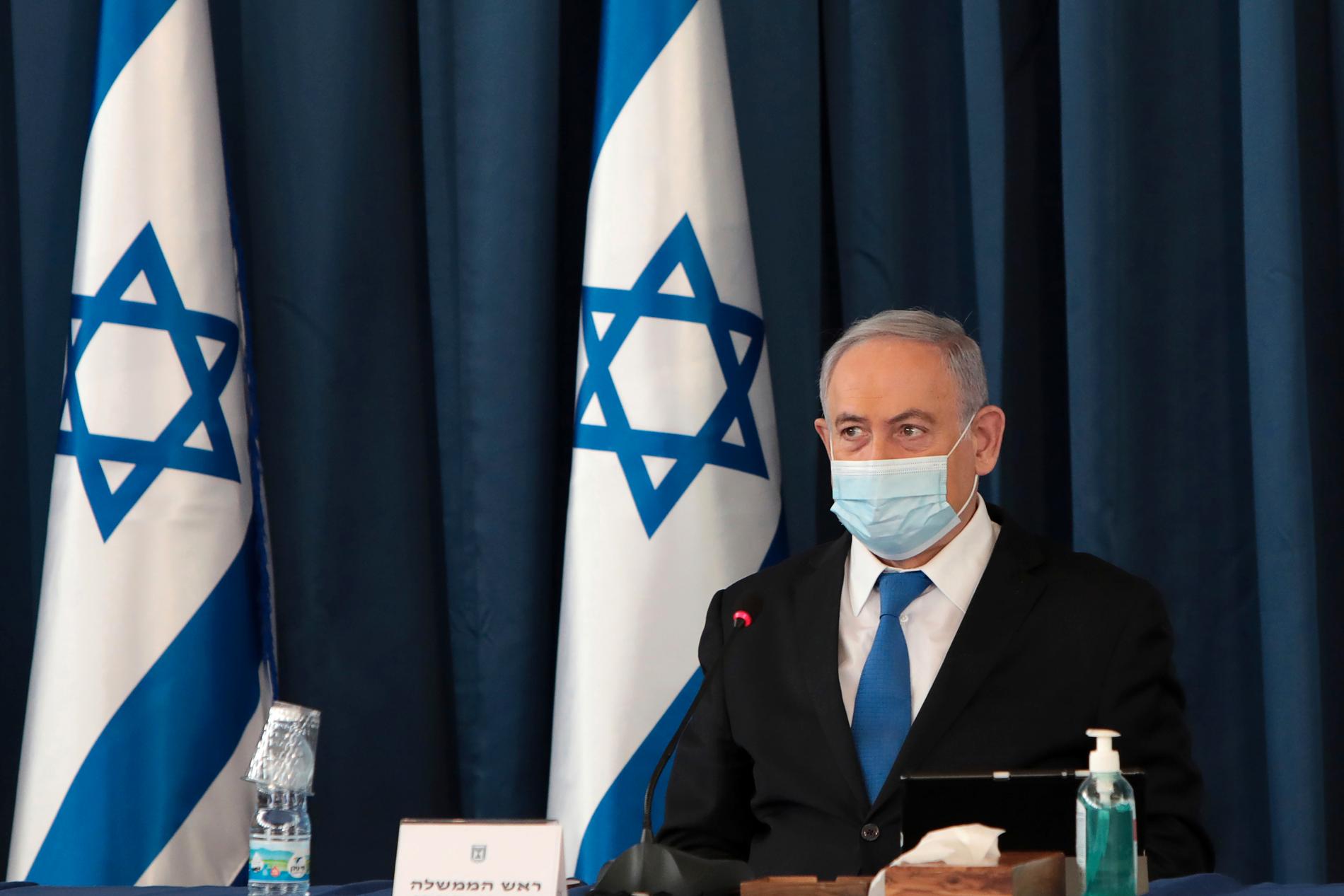 Israels premiärminister Benjamin Netanyahu i samband med ett regeringssammanträde på söndagen.
