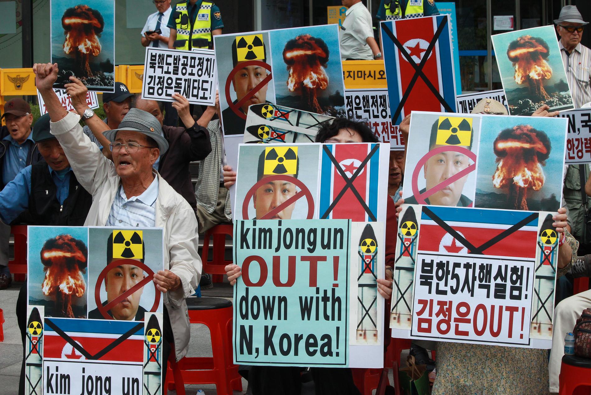 Protester i Sydkorea efter Kim Jong-uns tester.