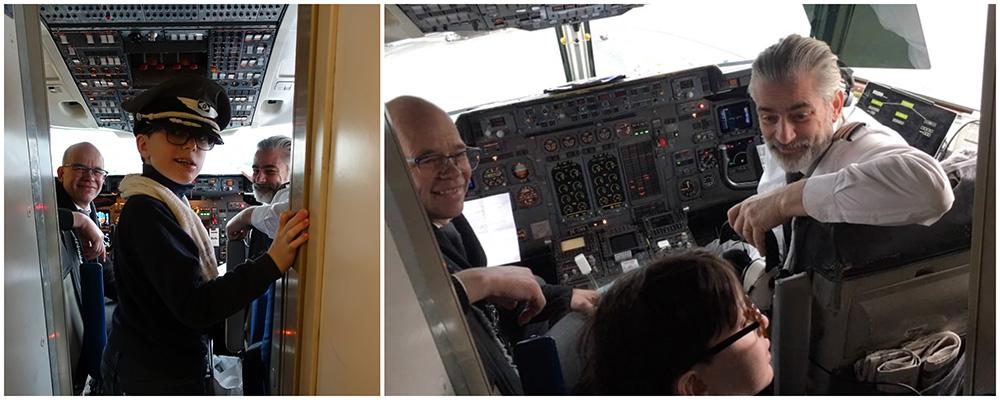 Anatole, 8 år, har en svårartad hjärntumör. Min stora dag uppfyllde hans dröm om att sitt med i cockpit i ett flygplan. Piloterna Mats Trense och Torgny Brännstam i cockpit. 