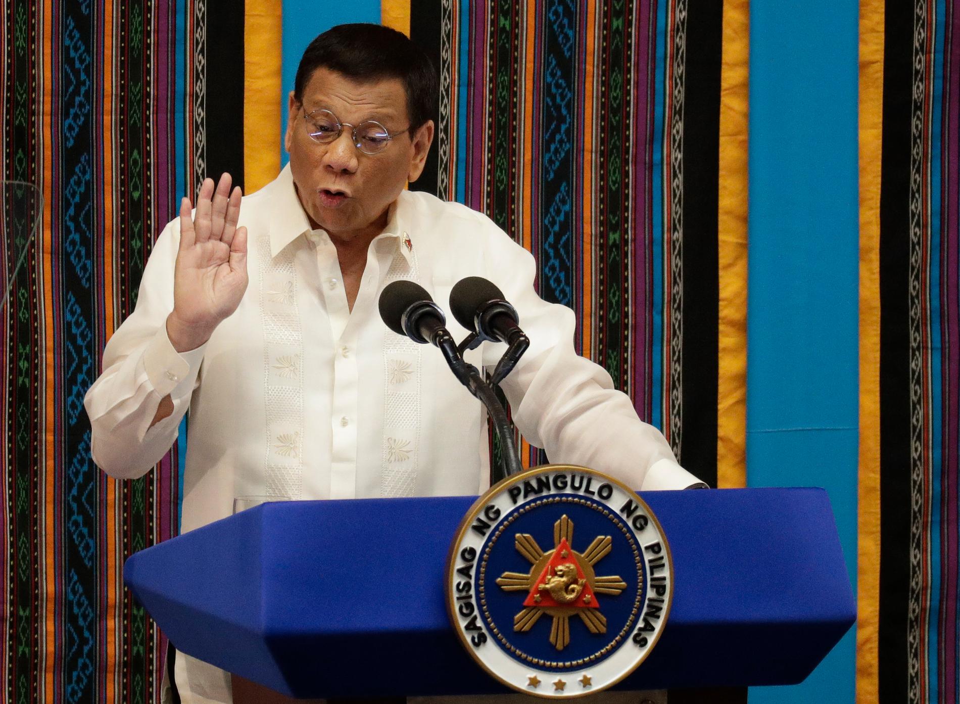 Filippinernas president Rodrigo Duterte har drabbats av en nervsjukdom. Arkivbild.