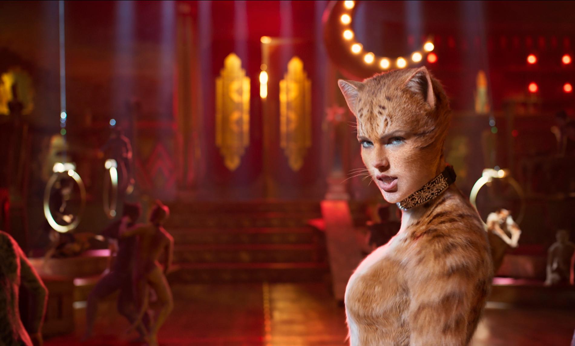 Taylor Swift som sjungande katt i "Cats". Arkivbild.