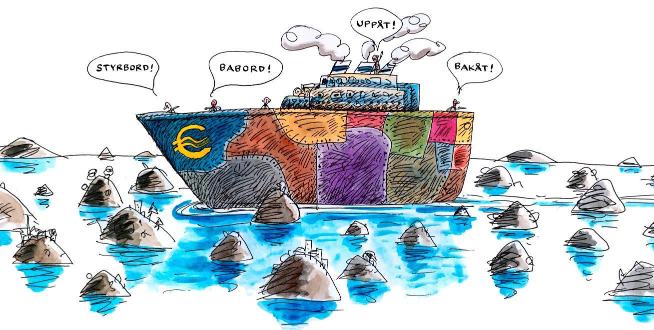PÅ FEL KURS Hur ska Europa ta sig ur krisen?  Illustration: Robert Nyberg